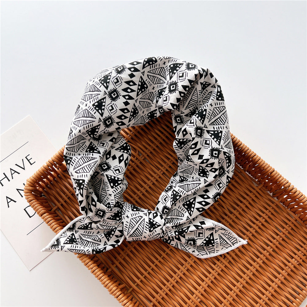 Women's Printing Cotton Linen Small Square Towel Silk Artistic Scarfs