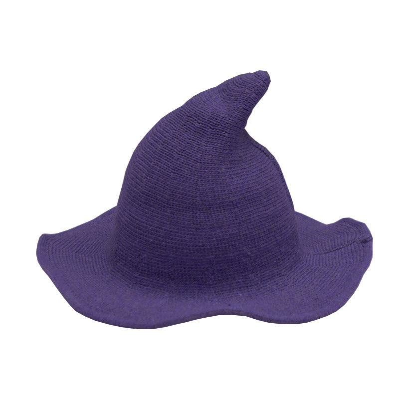 Wool Wizard's Hat Halloween Witch Peaked Big Brim Knitted Hats & Caps