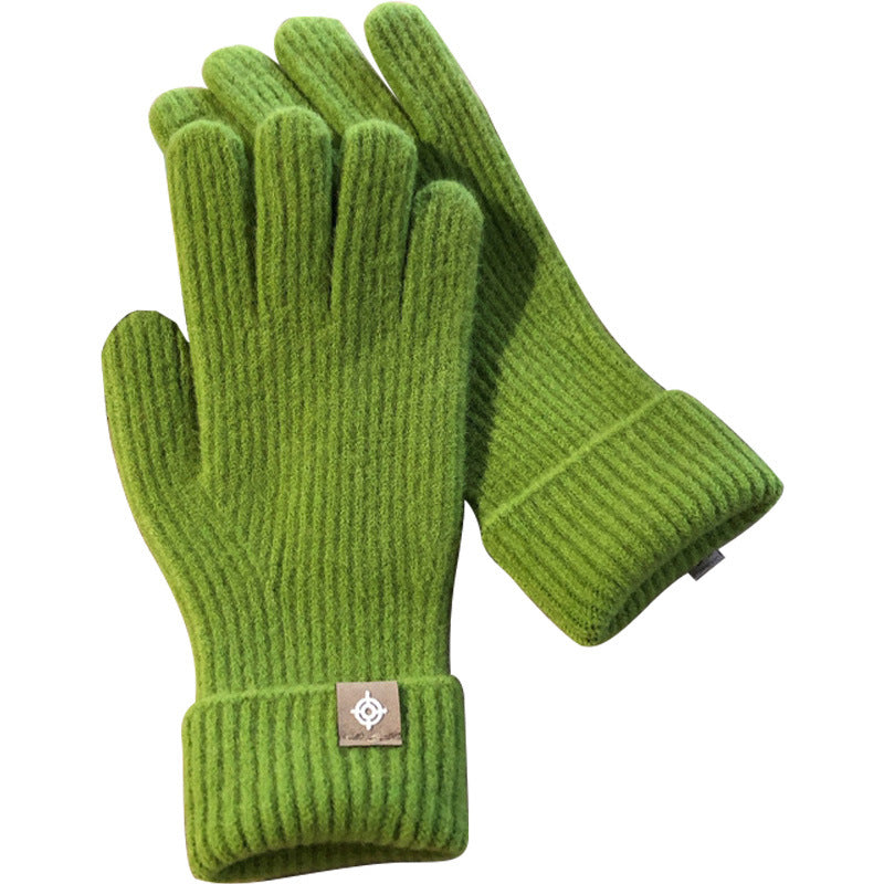 Wool Knitted Labeling Finger Exposed Touch Screen Gloves