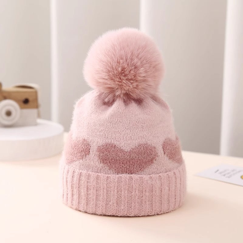 Hat Thickened Jacquard Love Knitted Months Kids' Headwear