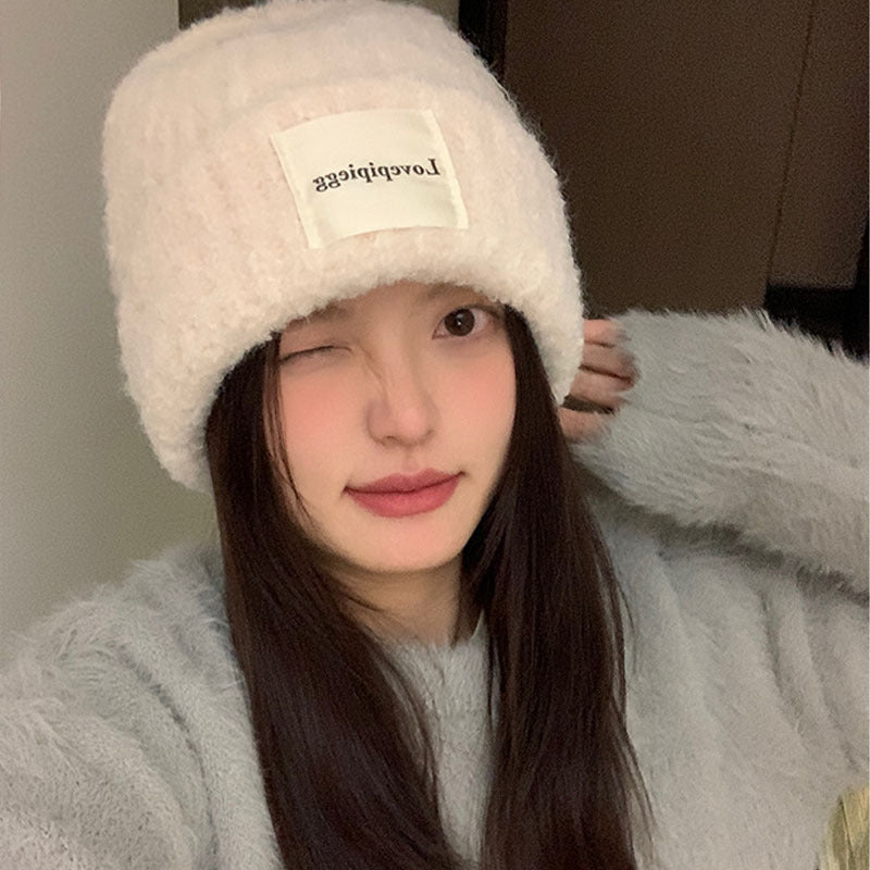 Women's Thickening Pullover Ear Cycling Knitted Versatile Simple Letters Hats & Caps