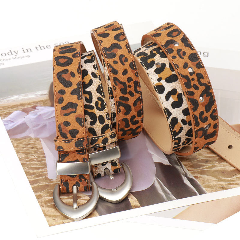 Women's Leather Leopard Print Dress Decorative Band Belts