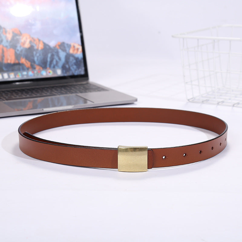 Women's Cowhide Dark Gold Bronze Hanging Buckle Belts