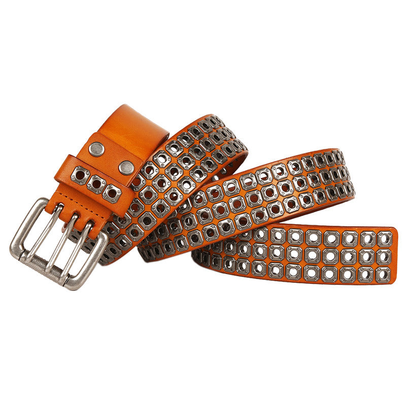 Women's & Men's Punk Eyelet Rivets First Layer Cowhide Belts