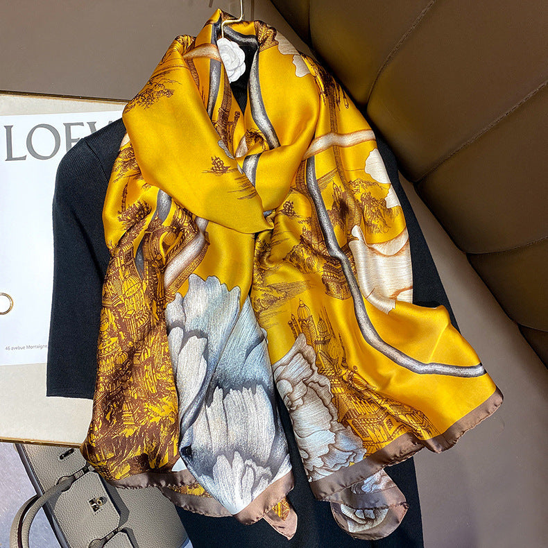 Women's Silk Outer Wear Artificial Fashion Flower Scarfs