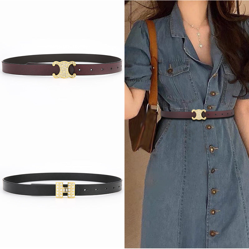 Women's Genuine Leather Fashion Buckle Simple Jeans Belts