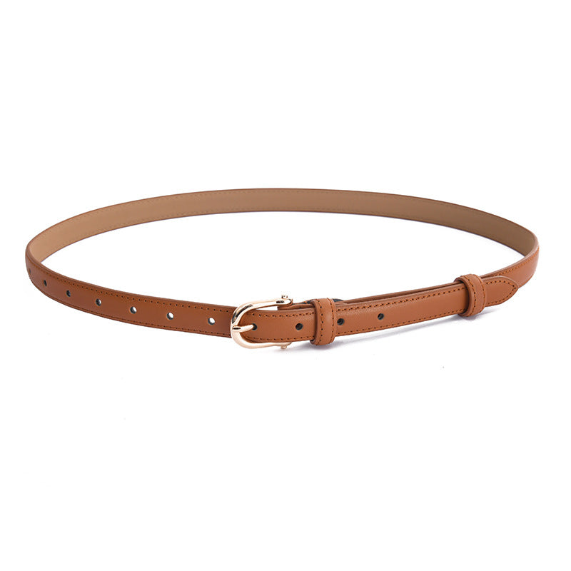 Women's Summer Cowhide Buckle Thin Simple Style Decorative Belts