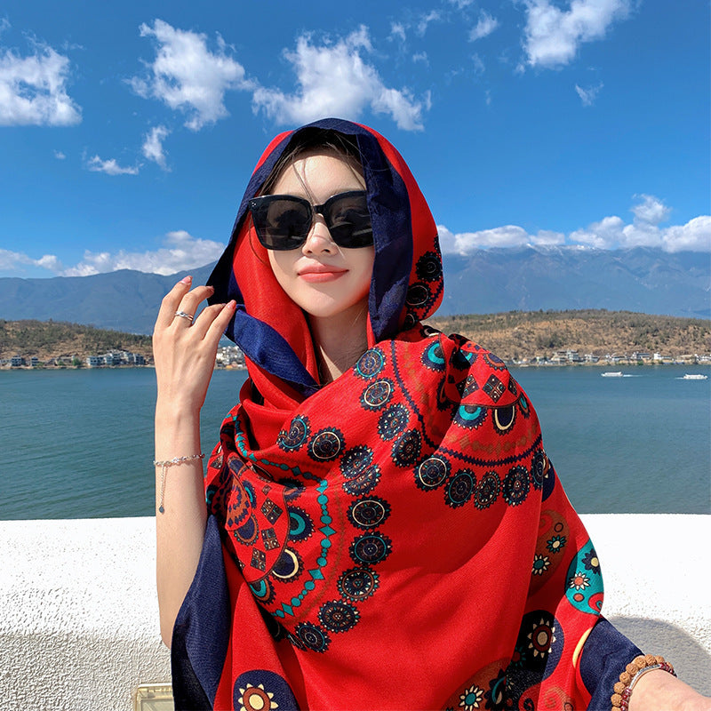 Ethnic Print Travel Outdoor Shawl Air-conditioned Scarfs