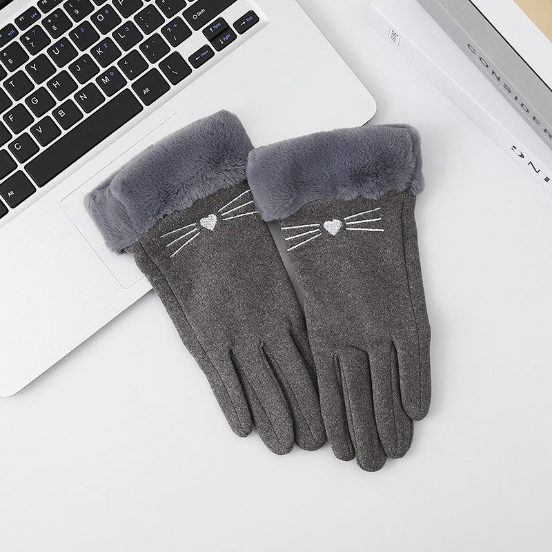 Women's Fashionable Warm Cute Fleece-lined Touch Screen Gloves