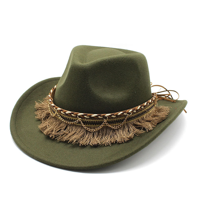 Women's & Men's Style Tassel Felt Jazz Flat Brim Hats & Caps