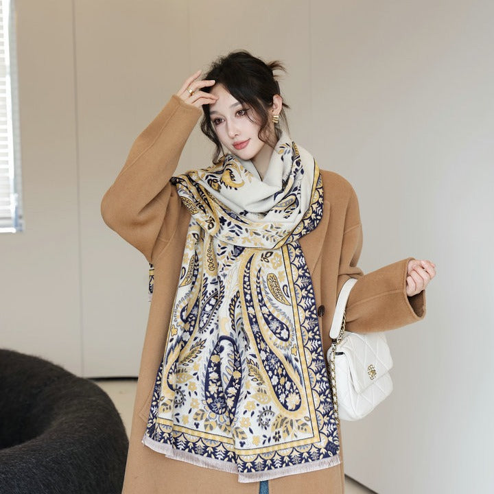 Women's Paisley Korean Elegant Long Tassel Double-sided Scarfs