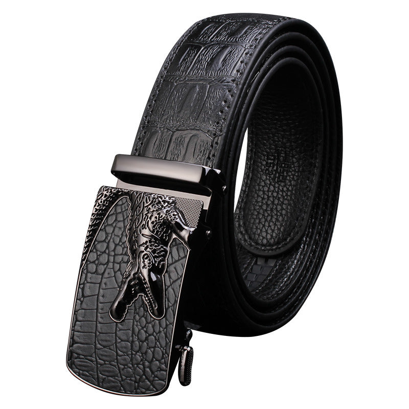 Men's Pattern Cowhide Leather Comfort Click Waist Belts