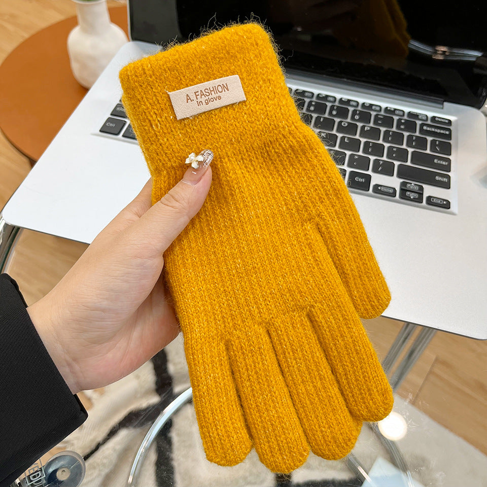 Women's Knitted Knitting Wool Winter Cold Protection Thickening Fleece-lined Candy Gloves