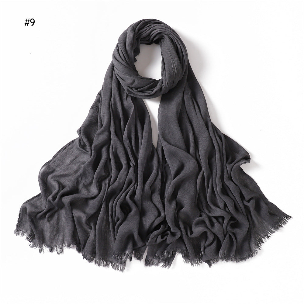 Women's Pleated Solid Color Rayon Split Breathable Scarfs