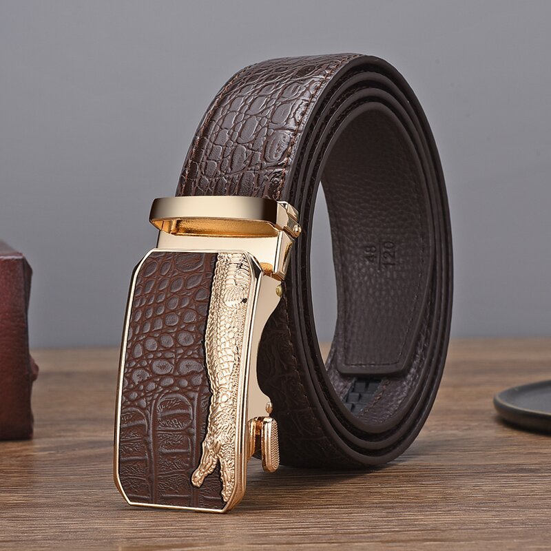 Men's Pattern For Alloy Leather Automatic Buckle Cowhide Belts