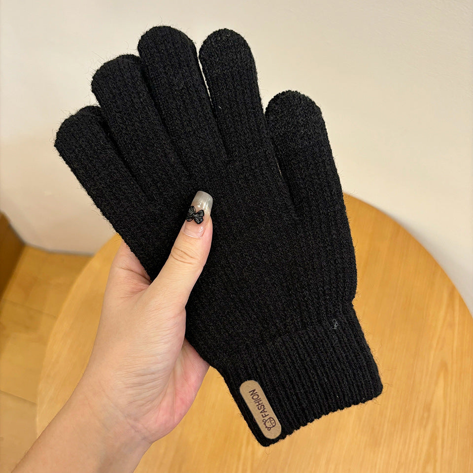 Women's Knitted Knitting Wool Winter Cold Protection Thickening Fleece-lined Candy Gloves