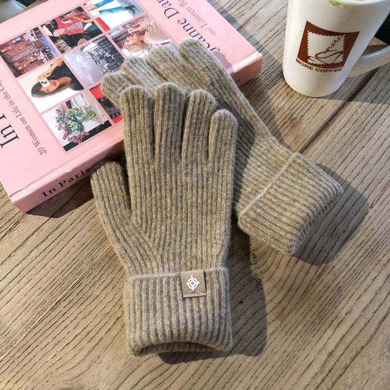 Wool Knitted Labeling Finger Exposed Touch Screen Gloves