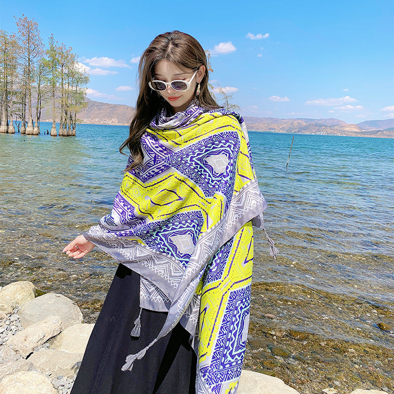 Ethnic Print Travel Outdoor Shawl Air-conditioned Scarfs