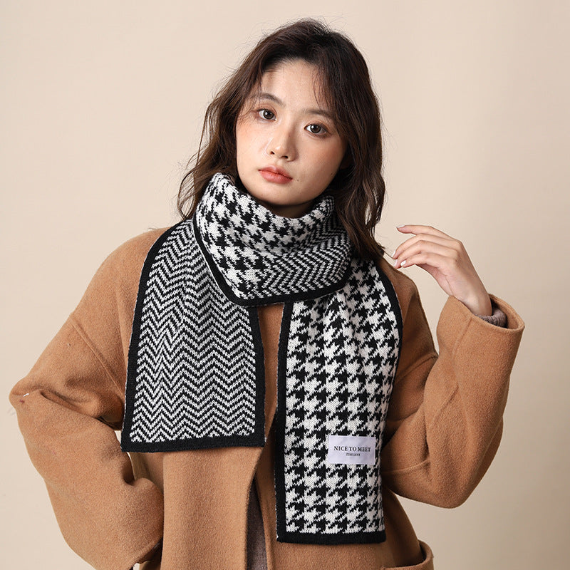 Women's Winter Knitted Thermal Plaid Versatile High-grade Scarfs