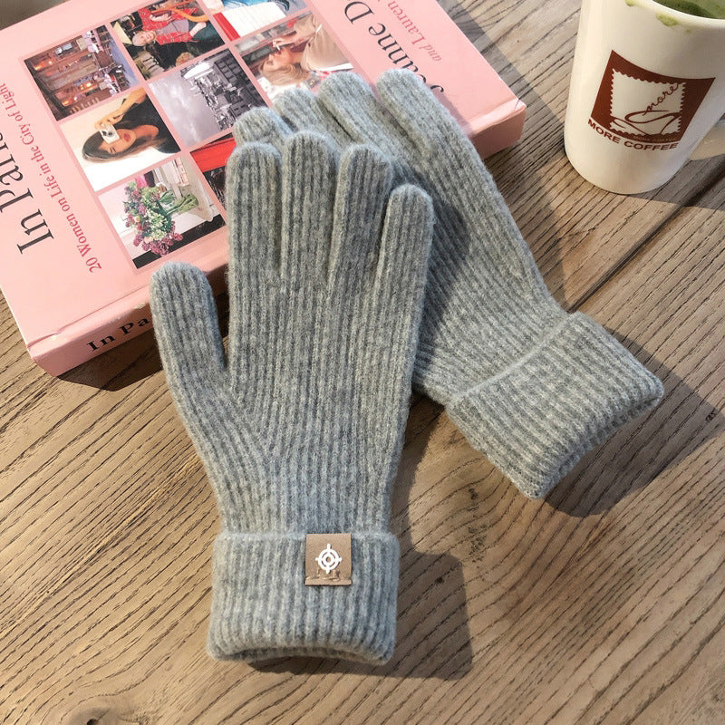 Wool Knitted Labeling Finger Exposed Touch Screen Gloves