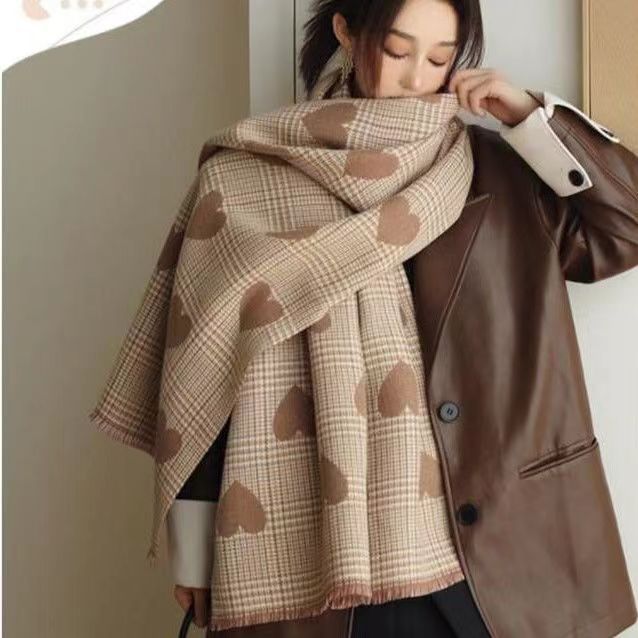 Women's Winter High-grade Double-sided Plaid Shawl Korean Scarfs