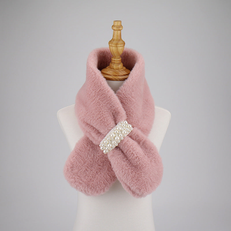 Women's Rex Rabbit Fur Thick Warm Cross Pearl Scarfs