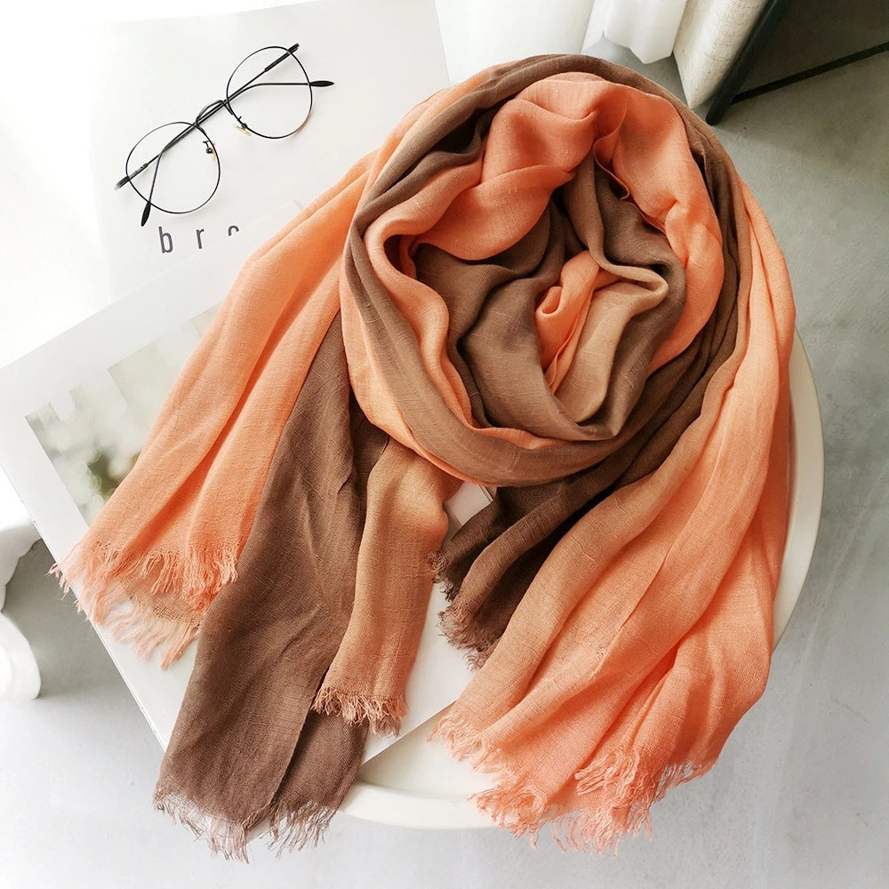 Women's Linen Silk Gradient Color Matching Lady Mori Scarfs