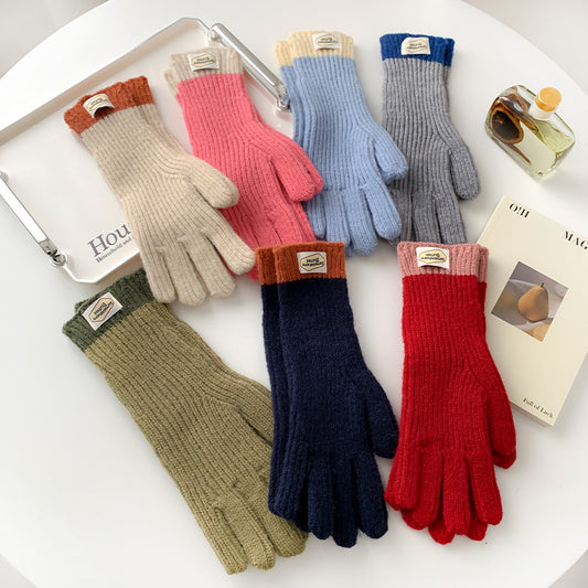 Women's Winter Five-finger Touch Screen Korean Letter Open Finger Riding Gloves