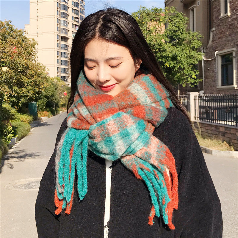 Women's Plaid Winter High-grade Thermal Knitting Shawl Scarfs