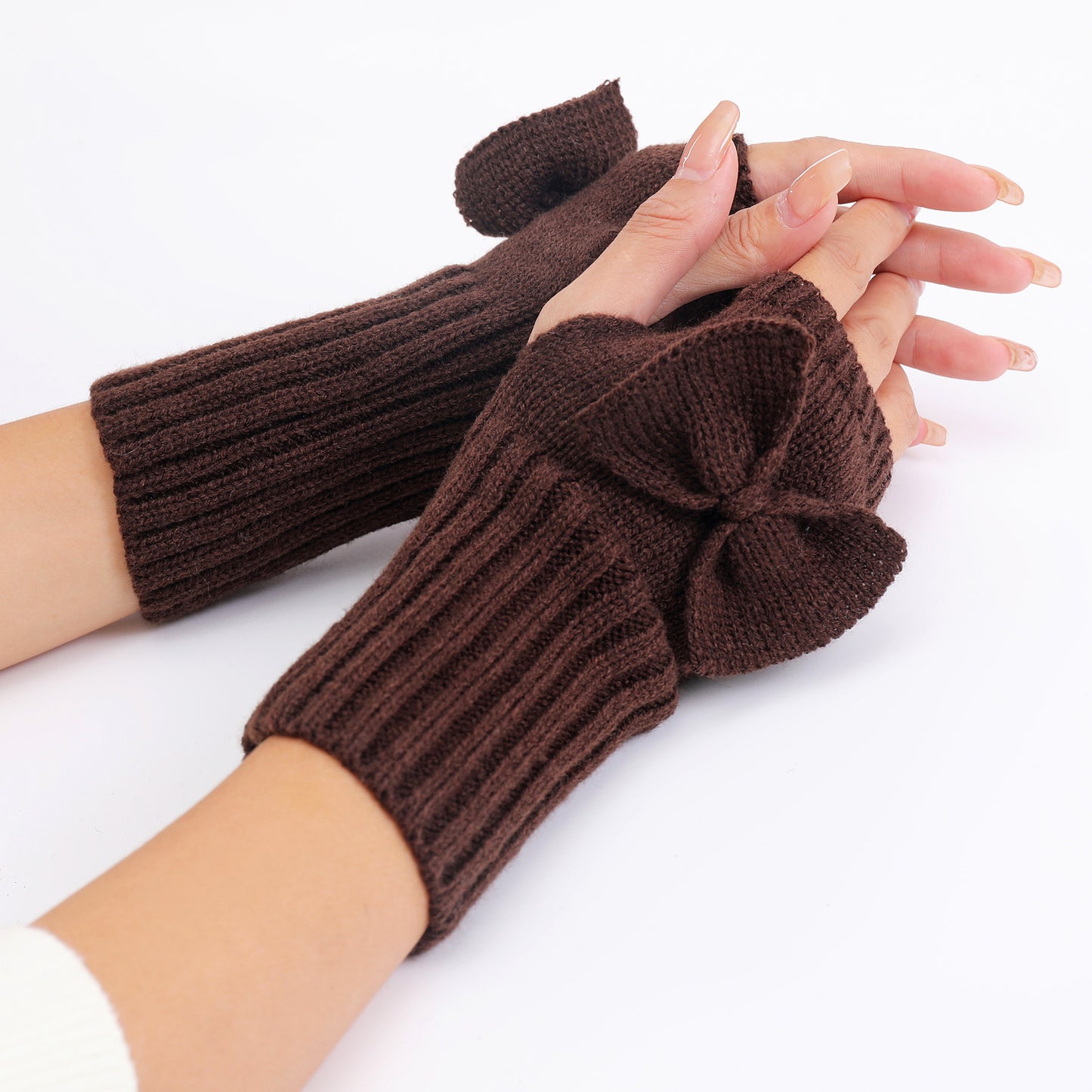 Women's Short Bow Cute Wristband Knitted Wool Keep Gloves