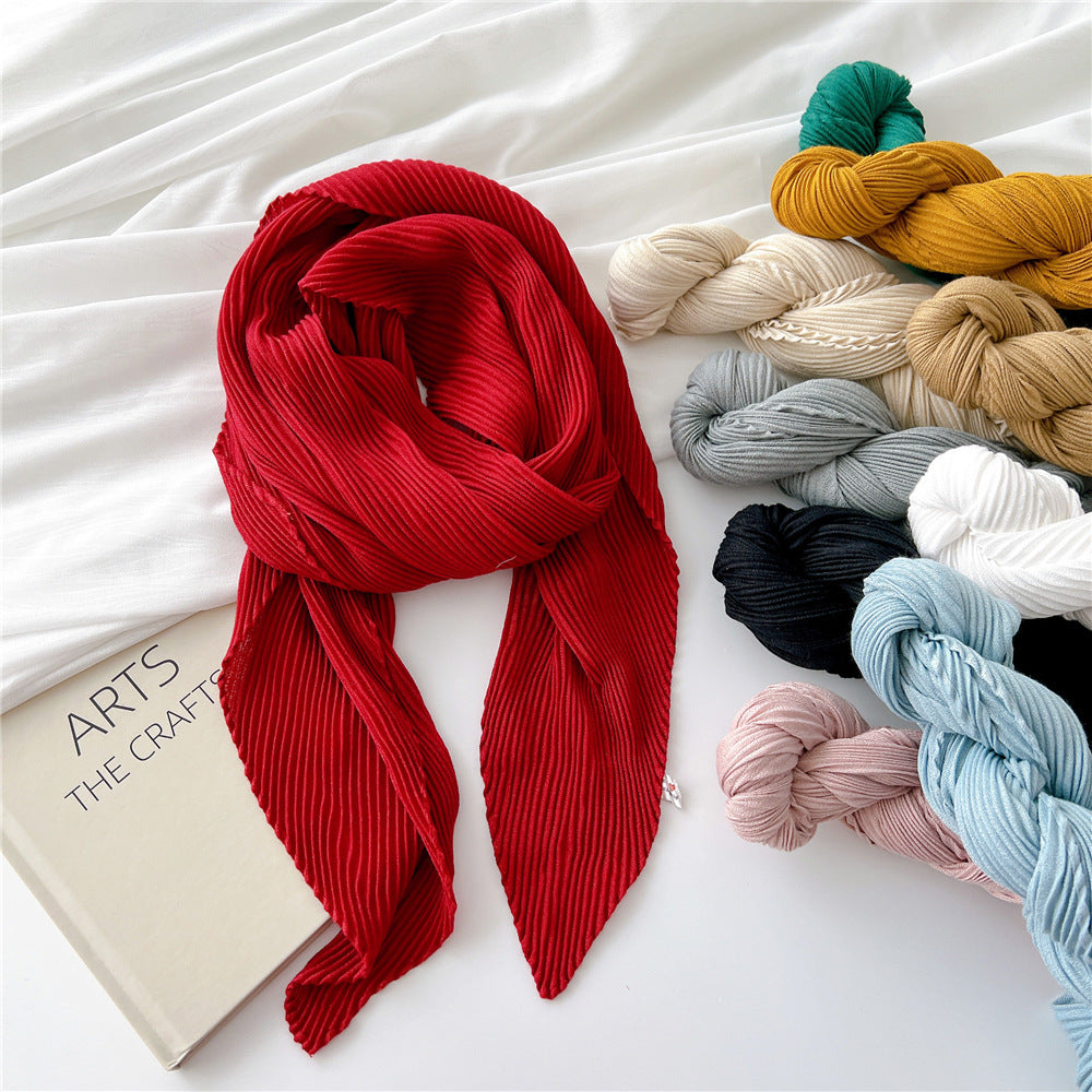 Women's Pleated Solid Color Cotton Linen Small Scarfs