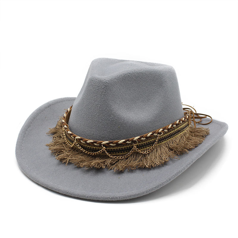 Women's & Men's Style Tassel Felt Jazz Flat Brim Hats & Caps