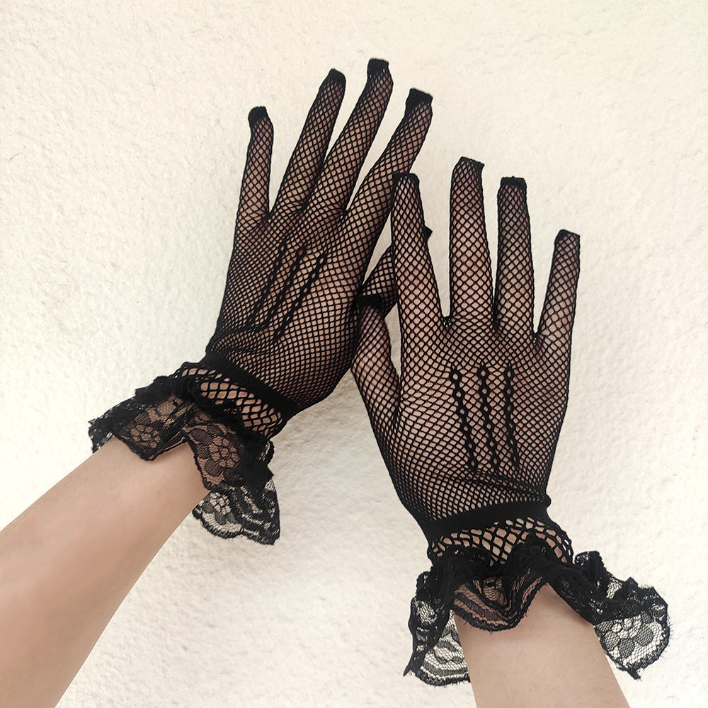 Women's Lace Fishnet Elastic Sexy Underwear Accessories Full Finger Stage Gloves