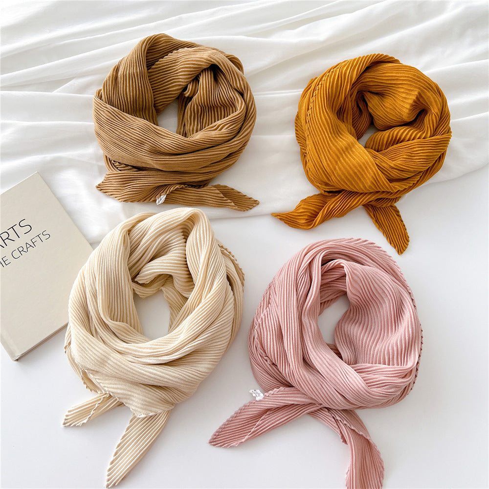 Women's Pleated Solid Color Cotton Linen Small Scarfs