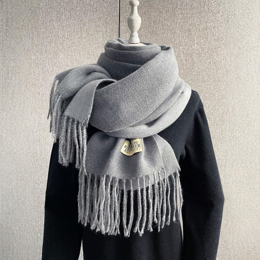 Women's Solid Color Double-sided Artificial Cashmere Elegant Tassel Scarfs