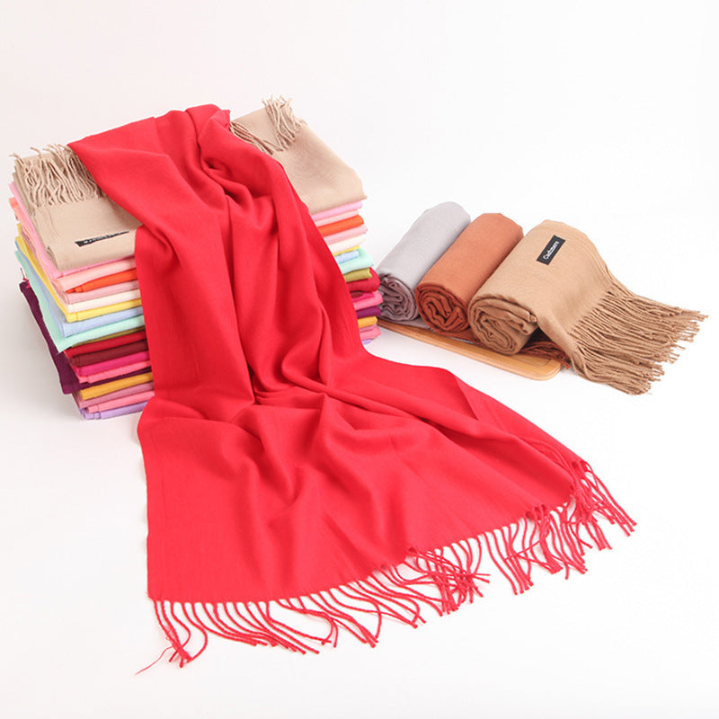 Women's Printed Embroidered Chinese Red Bright Solid Scarfs