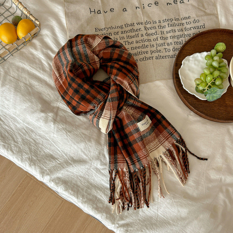 Soft Glutinous Plaid Tassel Female Korean Versatile Widen Thicken Scarfs