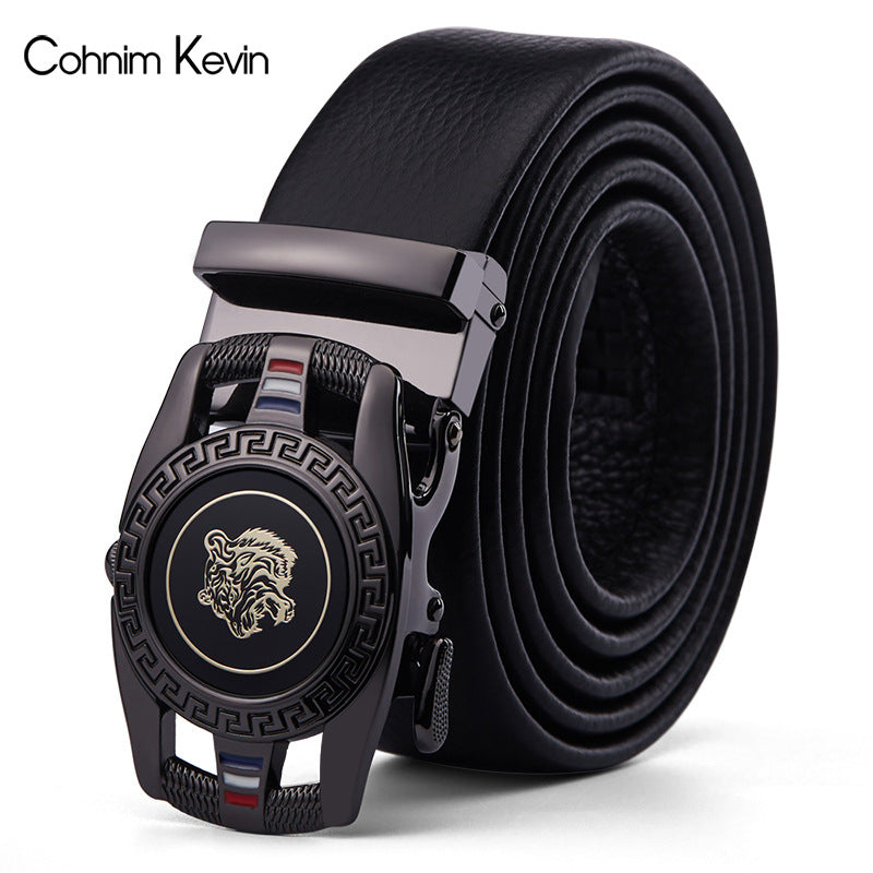 Men's Leather First Layer Cowhide Fast Hand Double Buckle Genuine Belts