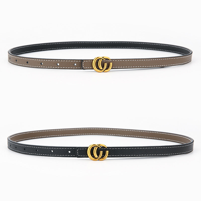 Women's Genuine Leather Letter Two-tone Double-sided Alloy Belts