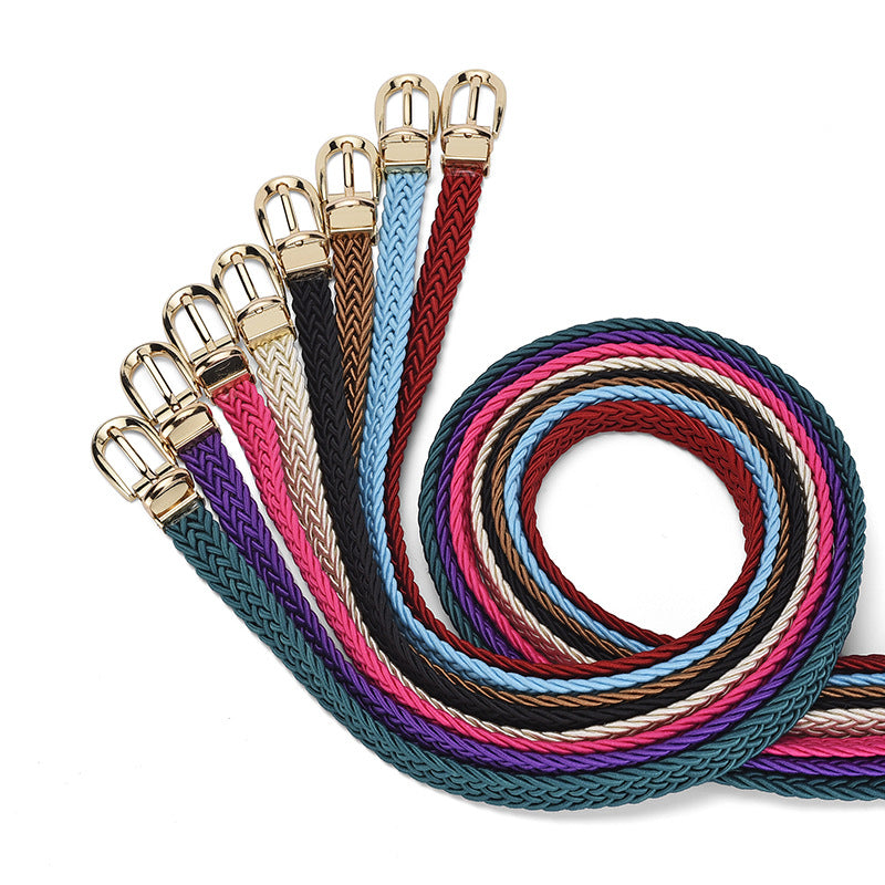 Women's Thin Woven Pin Buckle Detachable Candy Color Belts