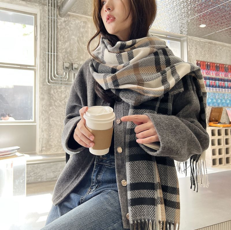 Women's Thickened Sweet Warm Artificial Cashmere Plaid Scarfs