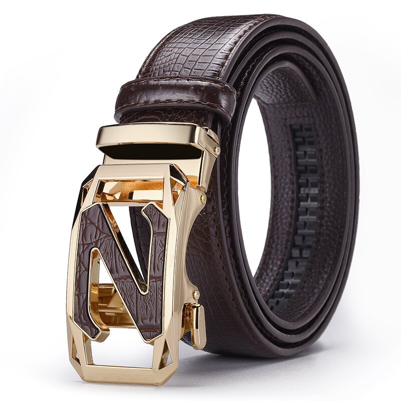 Men's Pattern For Alloy Leather Automatic Buckle Cowhide Belts