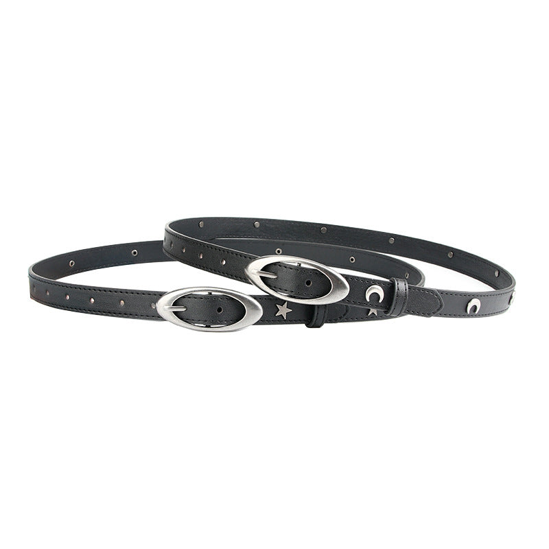 Women's Popular Vintage Black Curved Moon Star Belts