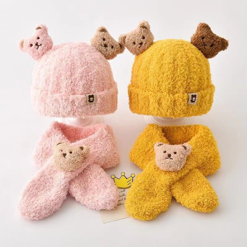 Hat Two-piece Cartoon Earflaps Warm Pairs Of Fur Kids' Headwear