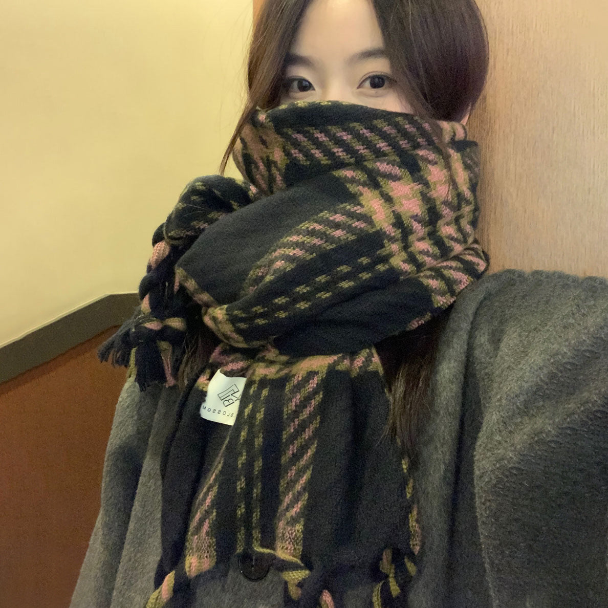 Women's Winter Contrast Color Couple Warm Plaid Scarfs