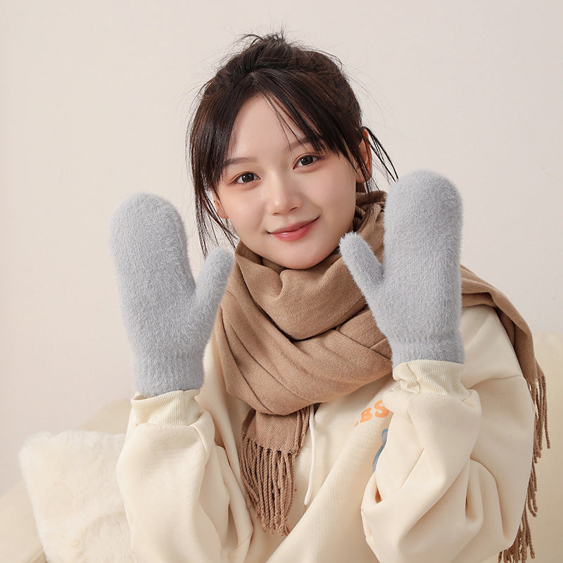 Women's Korean Style Finger Fit Design Plush Gloves