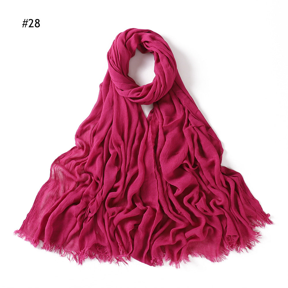 Women's Pleated Solid Color Rayon Split Breathable Scarfs