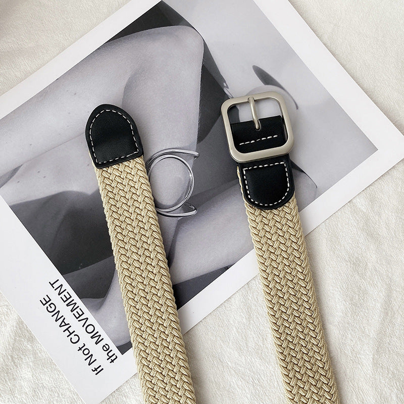 Women's & Men's Woven Elastic Pant Korean Casual Pin Belts