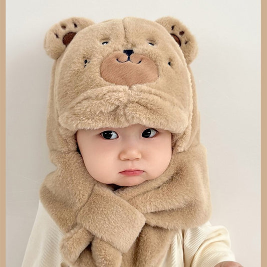 Woolen Plush Bonnet Earflaps Warm Bear Kids' Headwear