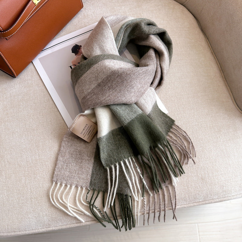 Women's Wool Woolen Plaid Winter Warm Scarfs